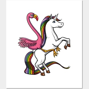 Flamingo Bird Riding Magical Unicorn Posters and Art